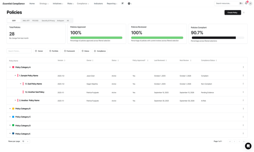 Policy Management screenshot