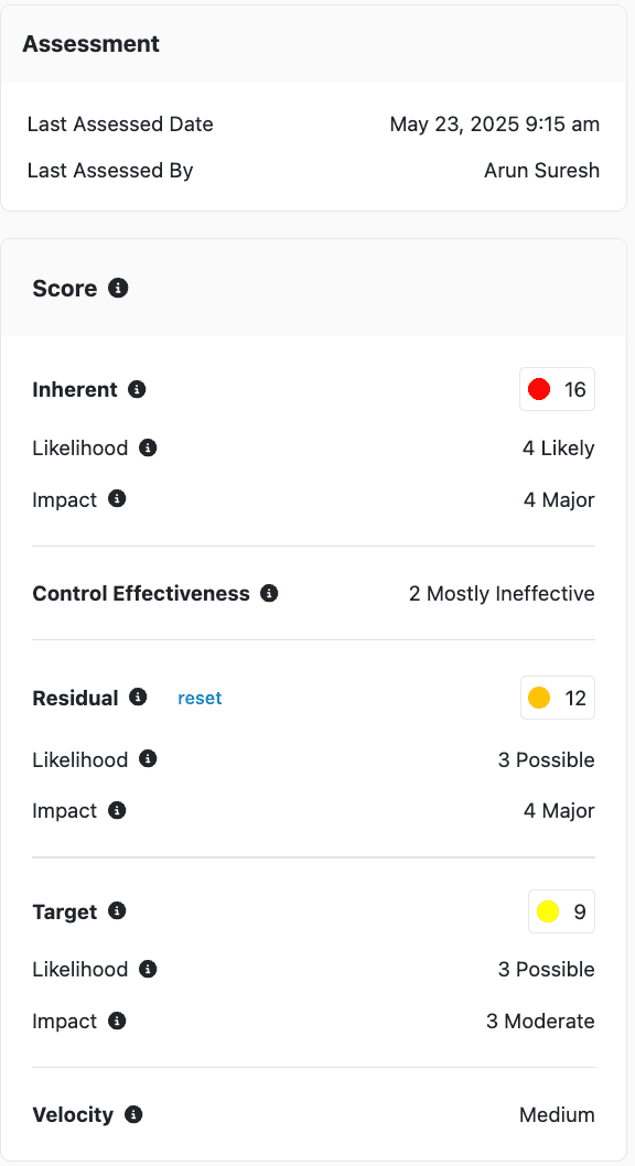 Risk scoring in Essentials with inherent and residual ratings